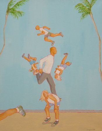 Stillleben mit Läufern am Strand