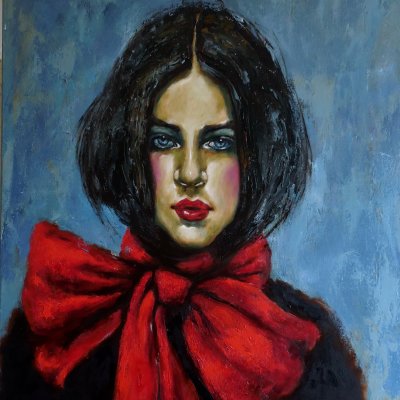 Girl with red ribbon