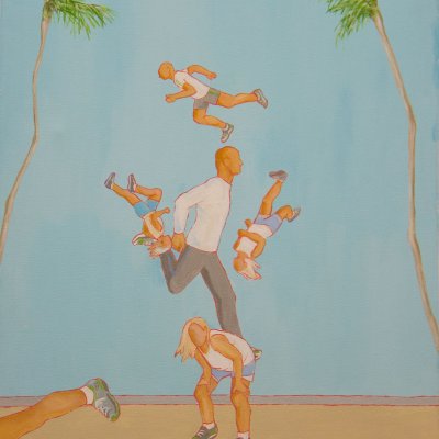 Stillleben mit Läufern am Strand