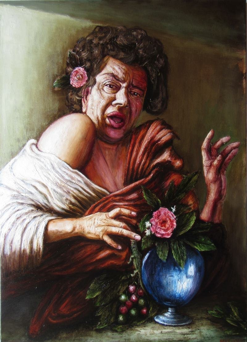 Replica of Caravaggio. Boy bite lizard.