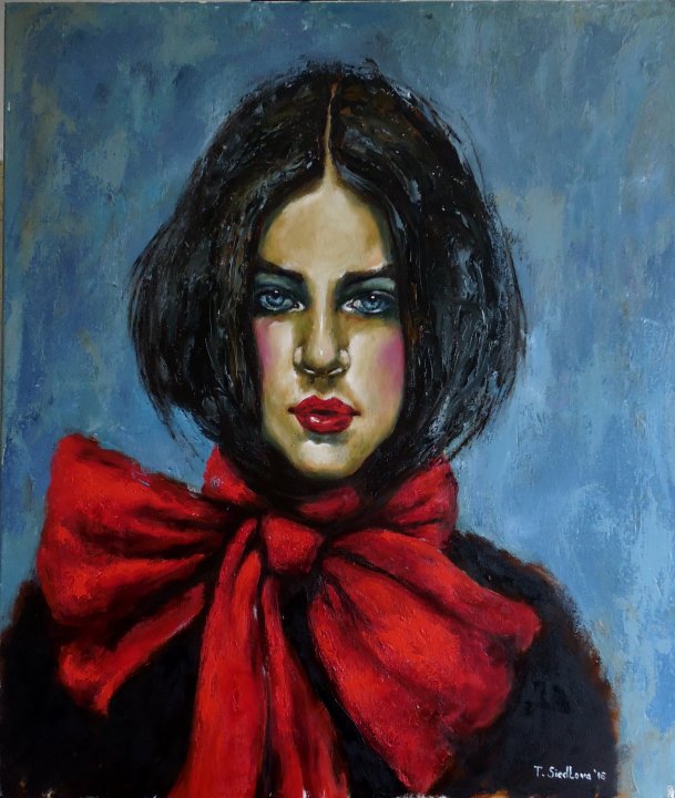 Girl with red ribbon